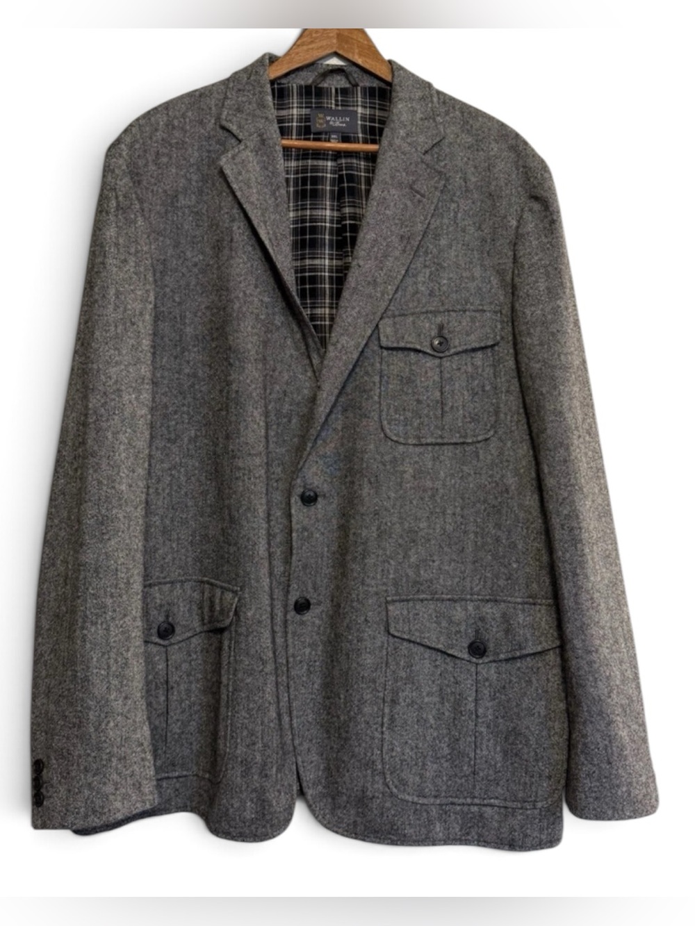 Wallin & Bros Blazer XXL Gray Tweed Norfolk Field Jacket Sport Coat Pockets